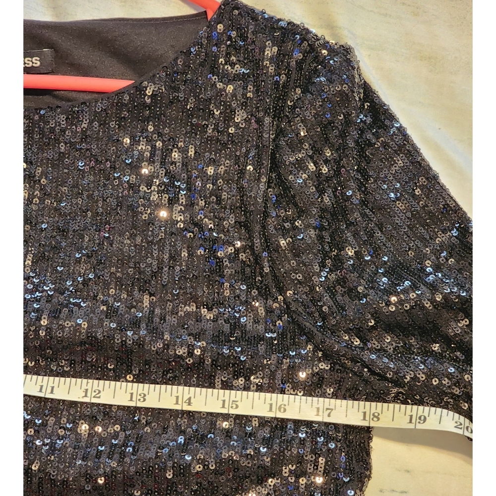 NWT Express Sequined Dress Black Long Sleeved Size M - Picture 7 of 11